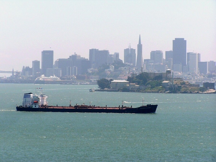 ship with San Francisco skyline