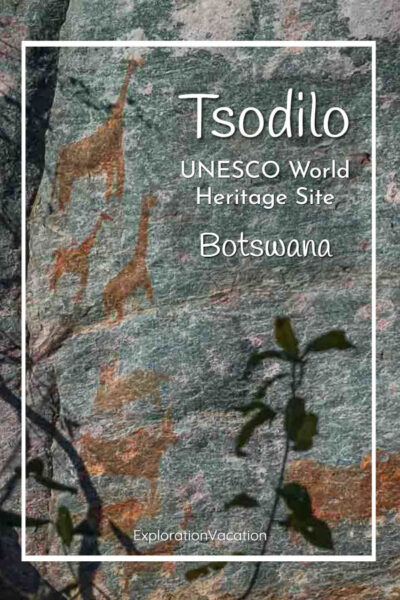 photo of rock paintings with text "Tsodilo UNESCO World Heritage site Botswana"