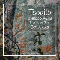photo of rock paintings with text "Tsodilo UNESCO World Heritage site Botswana"