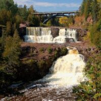Gooseberry Falls from the lower falls in fall.