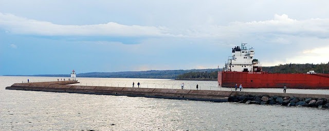 Ore dock and ore ship.
