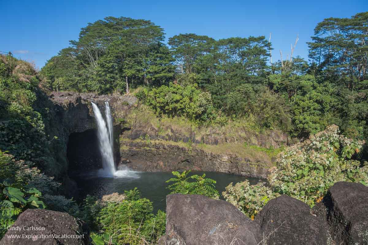 Photo of Rainbow Falls from the parking lot in Hilo, Hawaii (Photo &copy; Cindy Carlsson at ExplorationVacation.net)