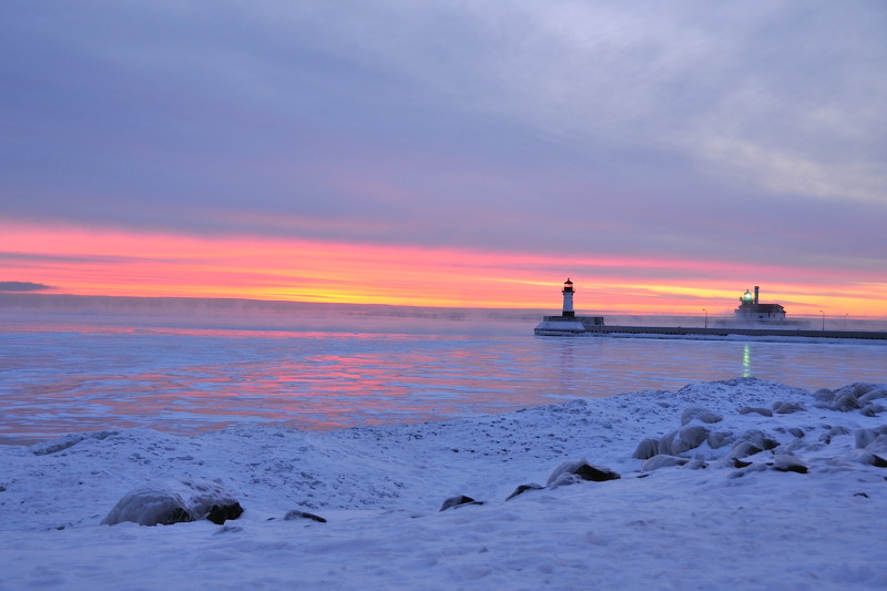 Duluth harbor light at dawn