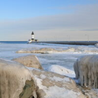 frozen light in Duluth harbor