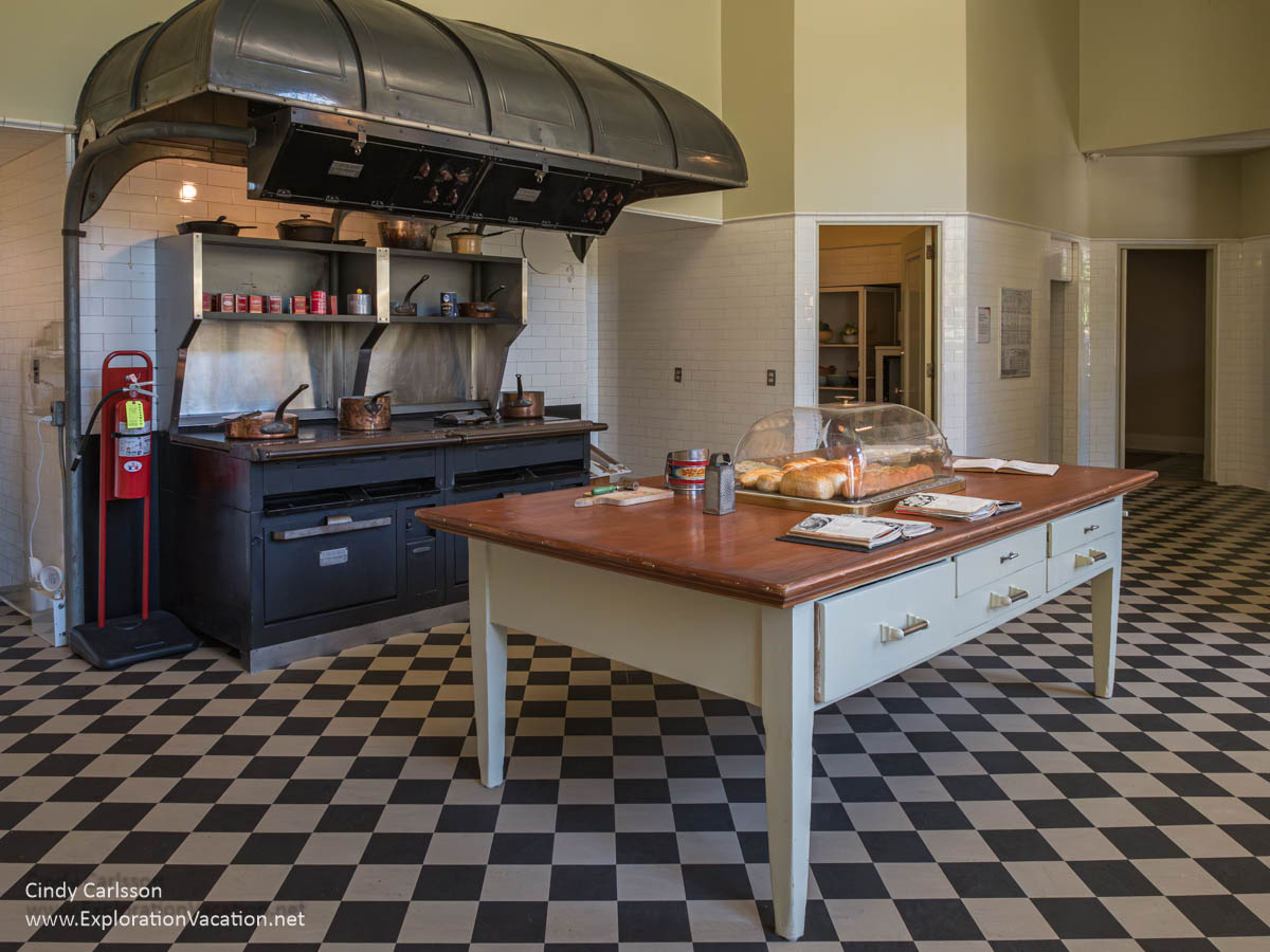The stove and a work table in the kitchen at Filoli.