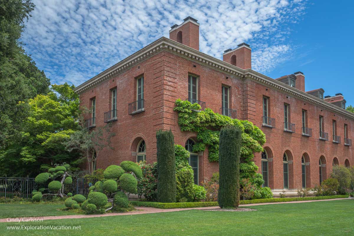 The back and one end of the large brick house at Filoli.