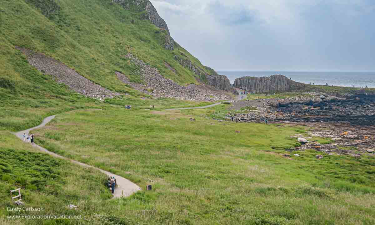 photo of walkway and Giant's Gate at the Giant's Causeway UNESCO World Heritage site in Northern Ireland &copy; Cindy Carlsson - ExplorationVacation.net