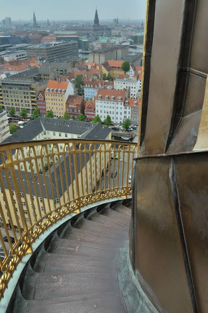 Stairs along the outside of the steeple of Vor Frelsers Kirke (Our Savior&rsquo;s Church) in Copenhagen, Denmark - ExplorationVacation.net 6-DSC_2072
