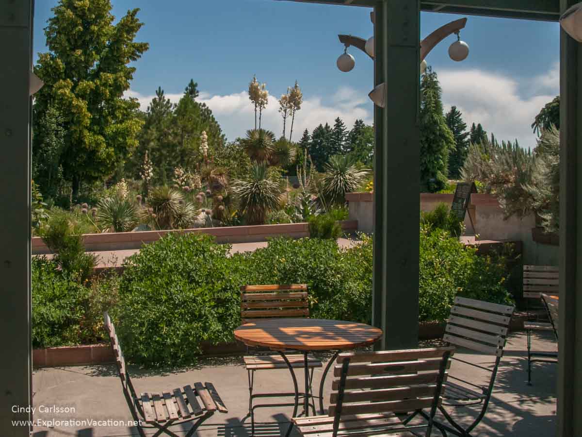 photo of tables and chairs outdoors at the Denver Botanic Garden in Colorado