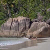 Photo of part of the beach at Anse Lazio on Praslin Island in the Seychelles. (Photo © Cindy Carlsson on ExplorationVacation.net)