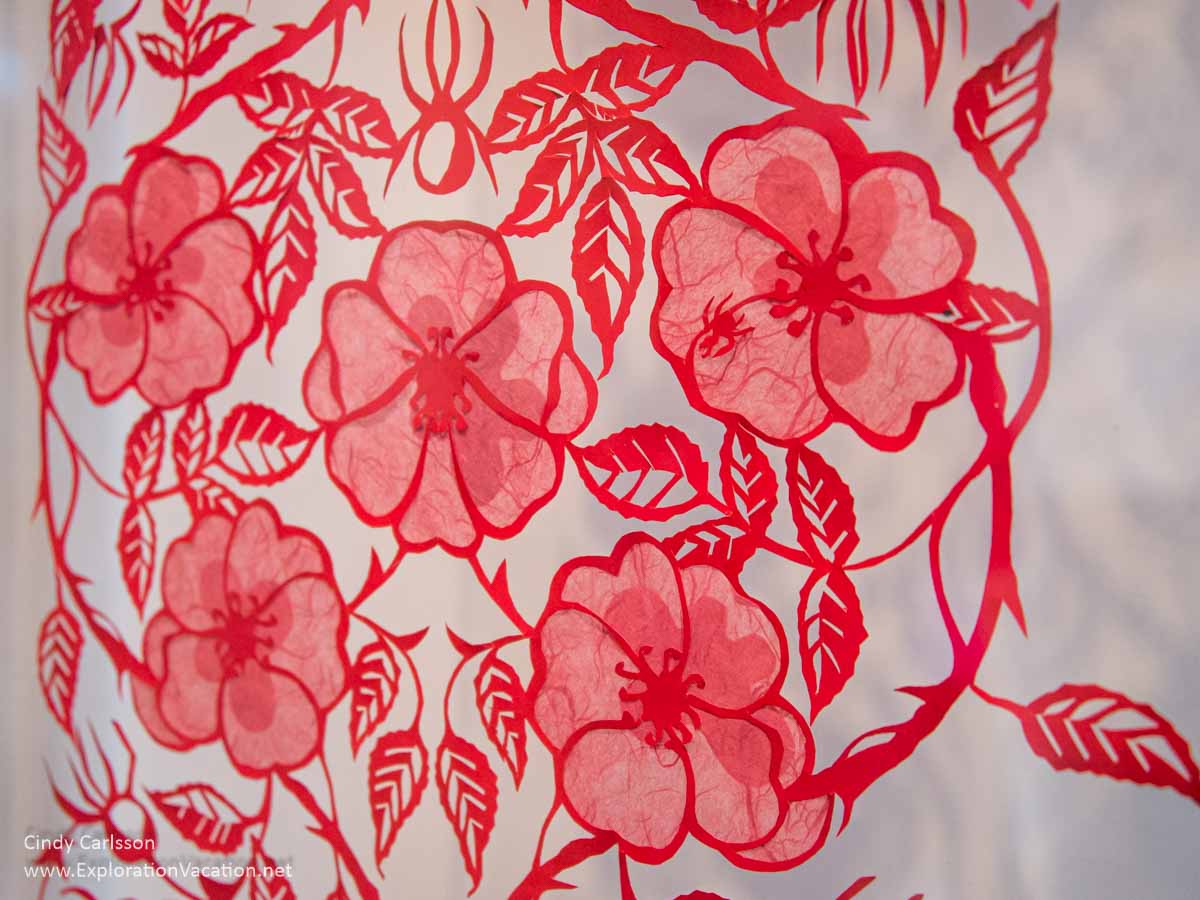 red flowers of cut paper