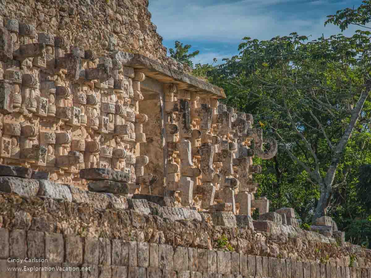 photo of Codz Poop (Palace of the Masks) at Kabah Mexico, part of the Uxmal UNESCO World Heritage site © Cindy Carlsson at ExplorationVacation.net