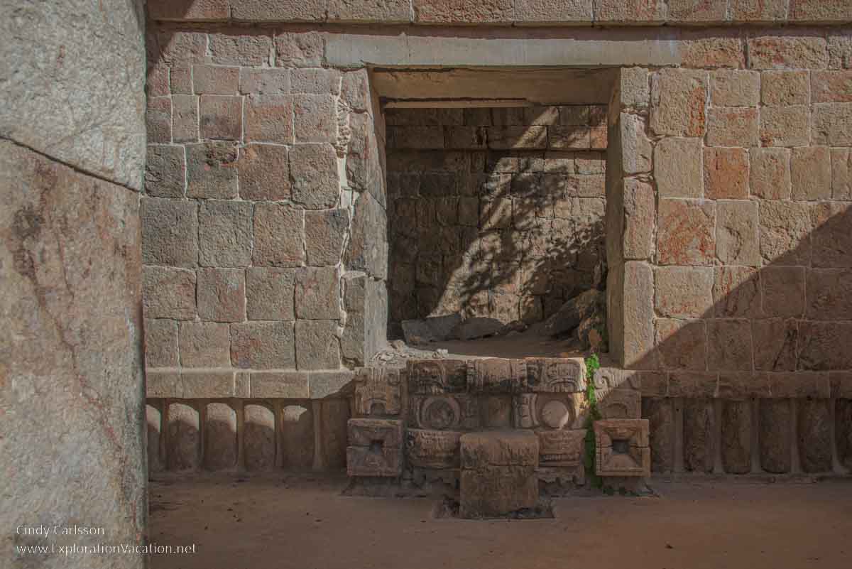 photo of a room in the Codz Poop (Palace of the Masks) at Kabah Mexico, part of the Uxmal UNESCO World Heritage site &copy; Cindy Carlsson at ExplorationVacation.net