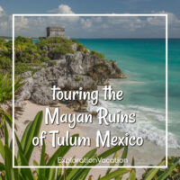 photo of ancient Mayan ruins on a cliff above a tropical sea