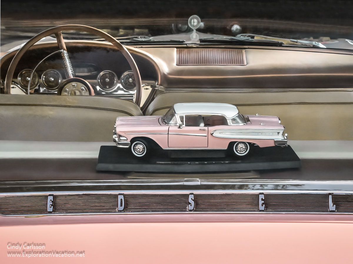 photo of a model car in on the dashboard of a car that looks exactly like it at the 2015 Back to the 50s Weekend in Minnesota &copy; Cindy Carlsson ExplorationVacation.net