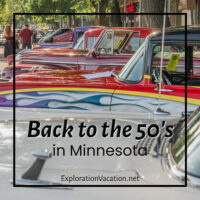 photo of colorful cars with text "Back to the 50's in Minnesota"