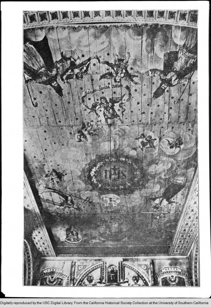 Ceiling of Mission Santa Clara looking towards the altar, ca.1900