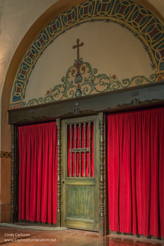 confessional in the church of Mission Santa Clara de Asís