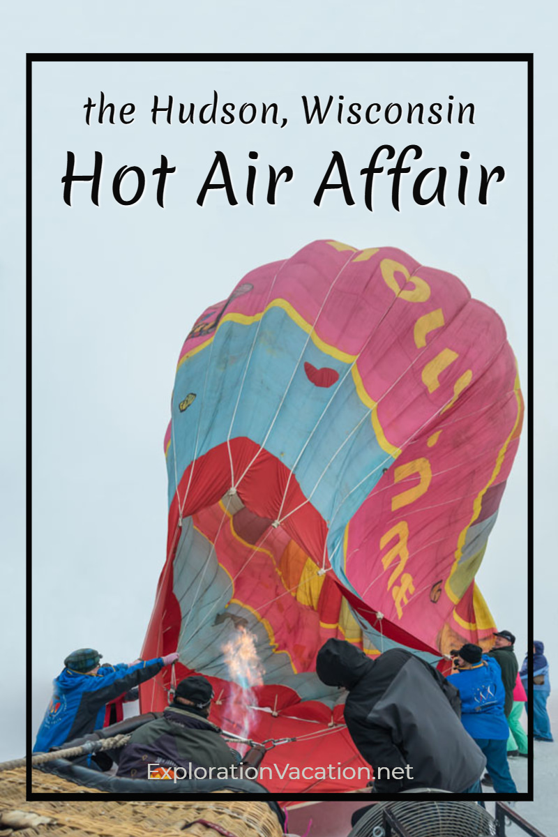 Hot air balloon being filled with text "Hudson, Wisconsin's Hot Air Affair"