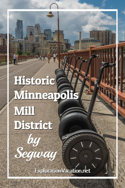 Segways along the Stone Arch Bridge on a tour of the historic Minneapolis Mill District by Segway - ExplorationVacation