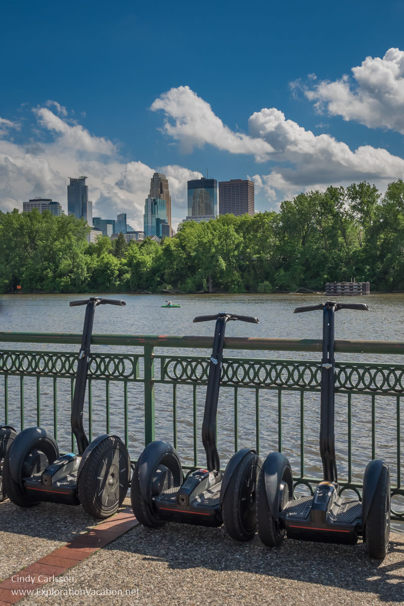 Skyline views on a tour of the historic Minneapolis Mill District by Segway - ExplorationVacation