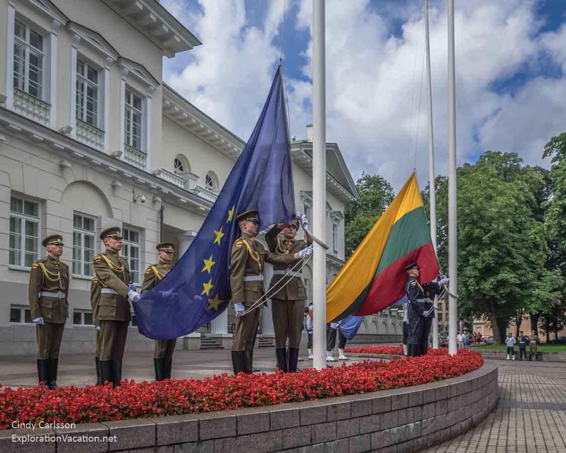 flag ceremony Presidential Palace Vilnius Lithuania Old Town - www.ExplorationVacation.net