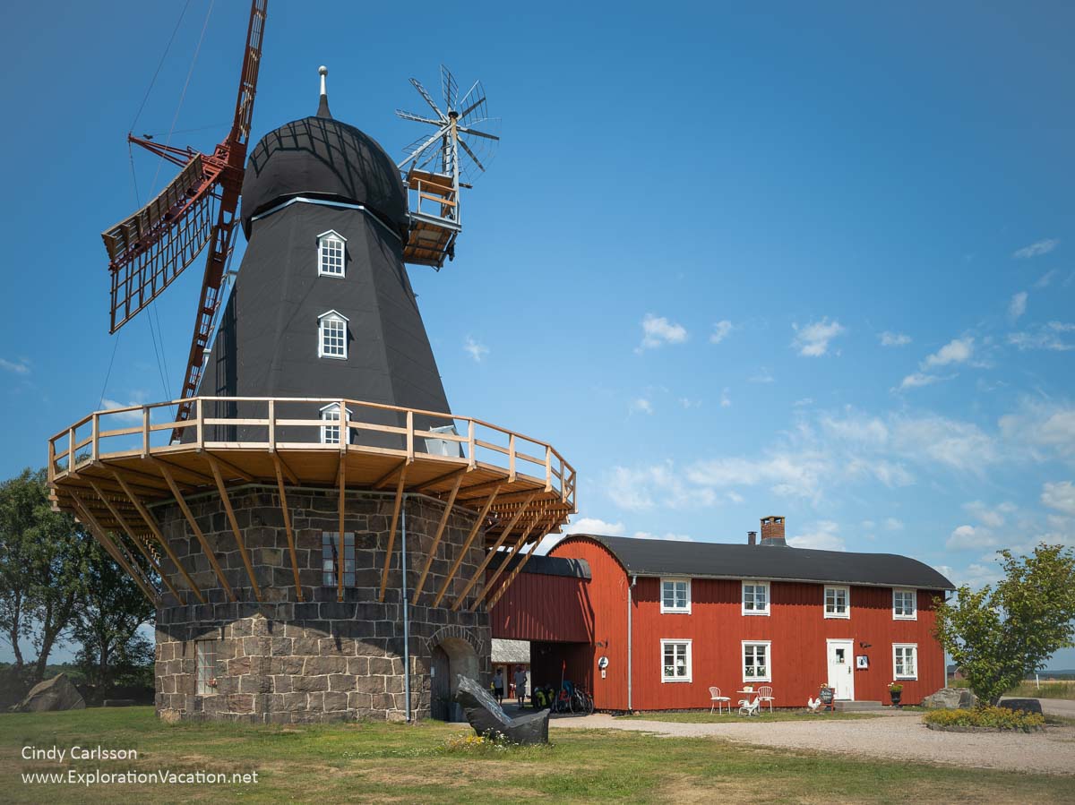 windmill for grinding grain and building.