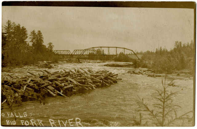 Logs at Big Falls on the Big Fork - MNHS photo