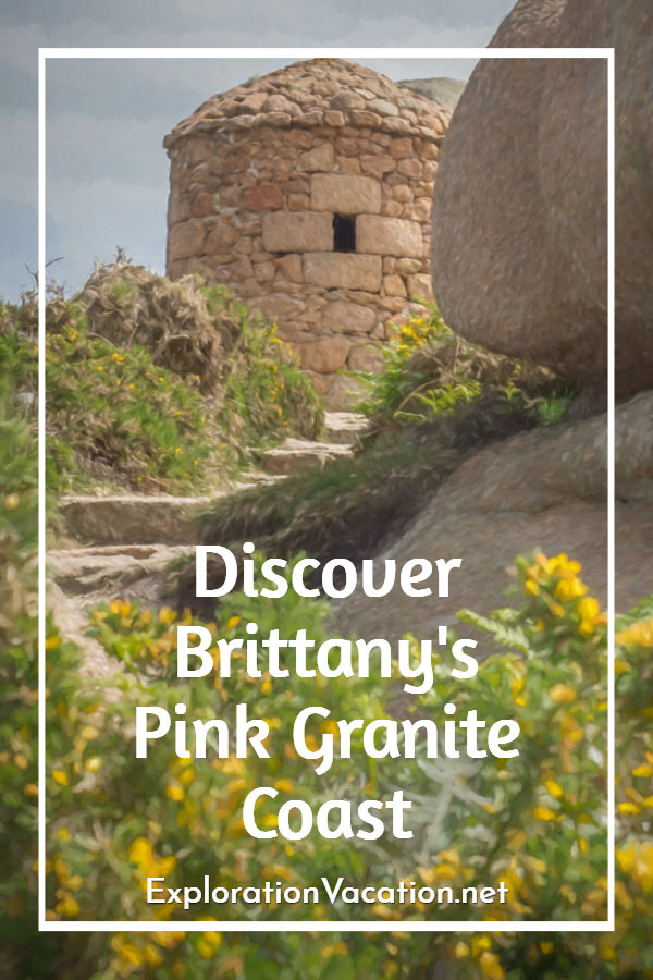 Title with painting of ruins of a stone tower with stairs and wildflowers