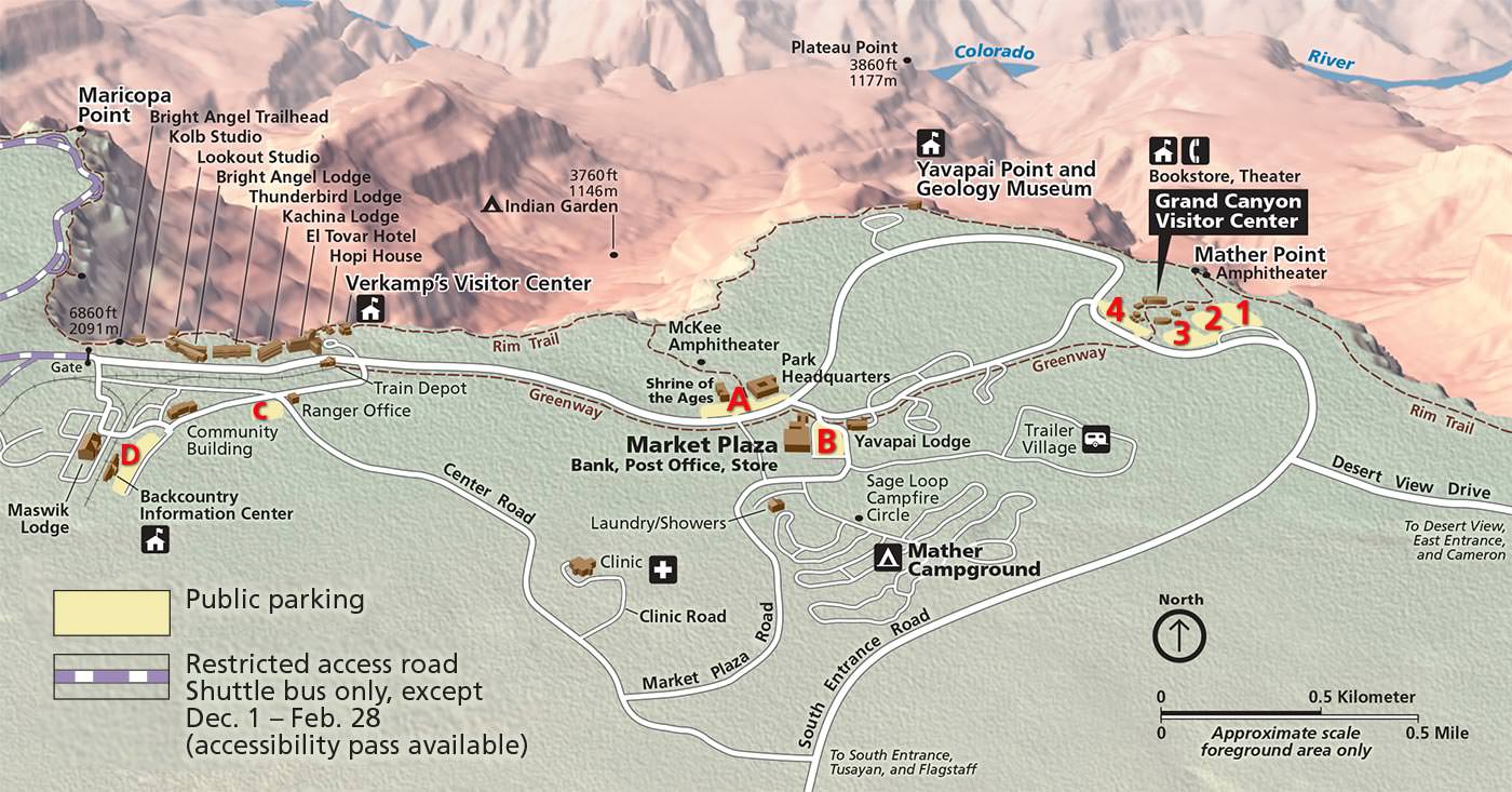 Grand canyon visitor center and village map