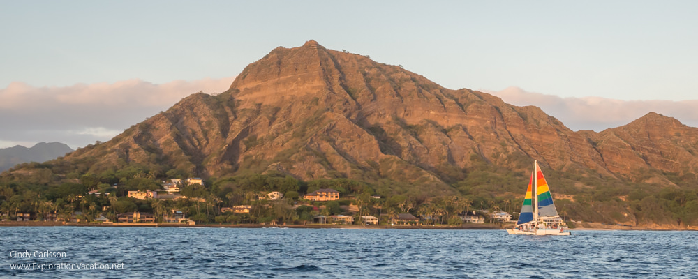 photo by Diamond Head as seen from a Waikiki sunset cruise by ExplorationVacation.net