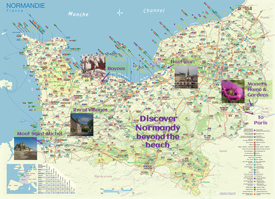 Map of must-see destinations beyond the beach in Normandy - ExplorationVacation.net
