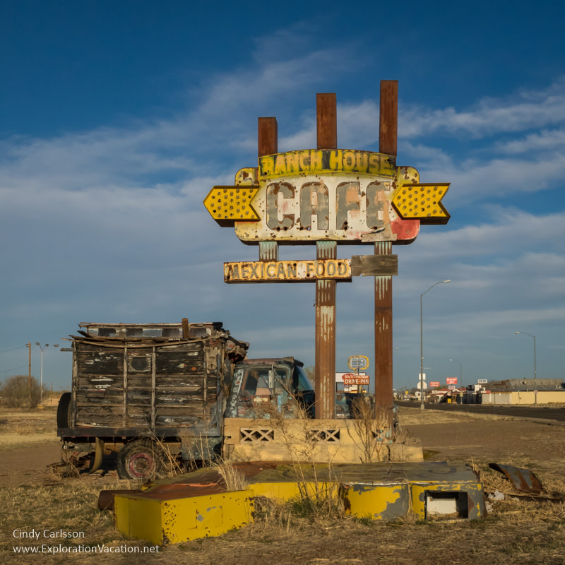 ruins of the Ranch House Cafe sign