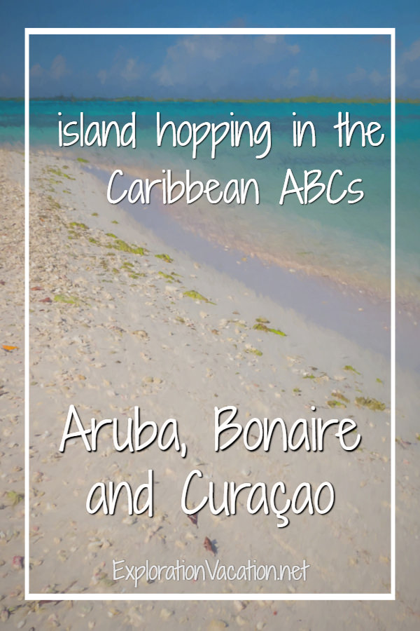 white sand beach with aqua water and title text
