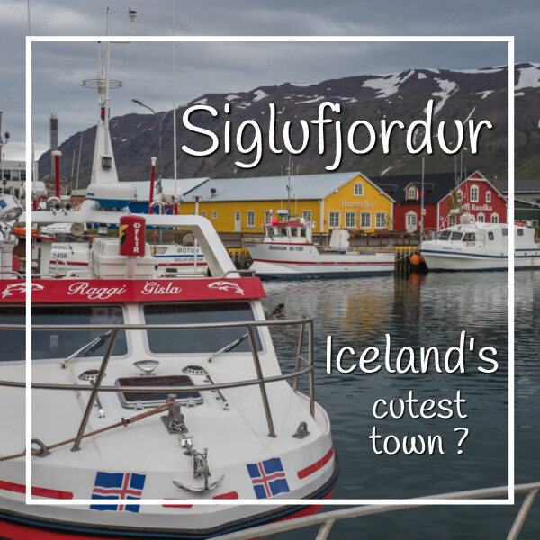 Colorful buildings and boats with text "Sigulfjordur Iceland's cutest town?