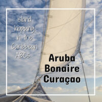 sail with text "island hopping in the ABCs Aruba Bonaire Curacao