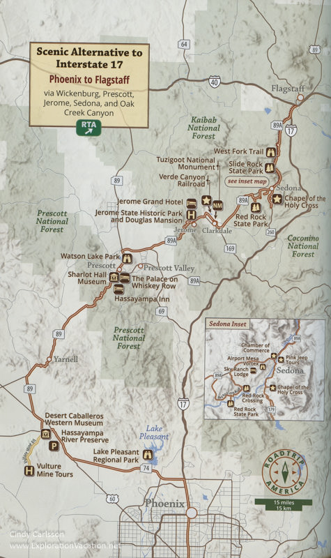 Map of the western route between Phoenix and Flagstaff 