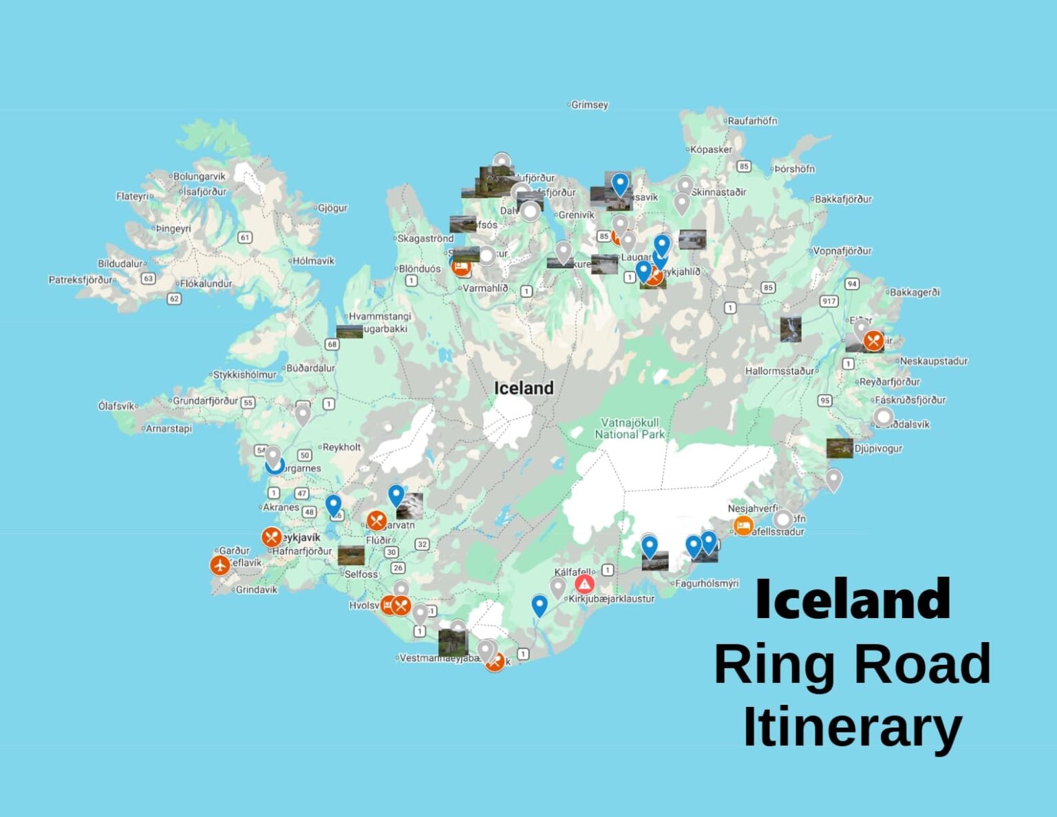 Link to an interactive Google Map of an Iceland Ring Road Itinerary on ExplorationVacation.net.