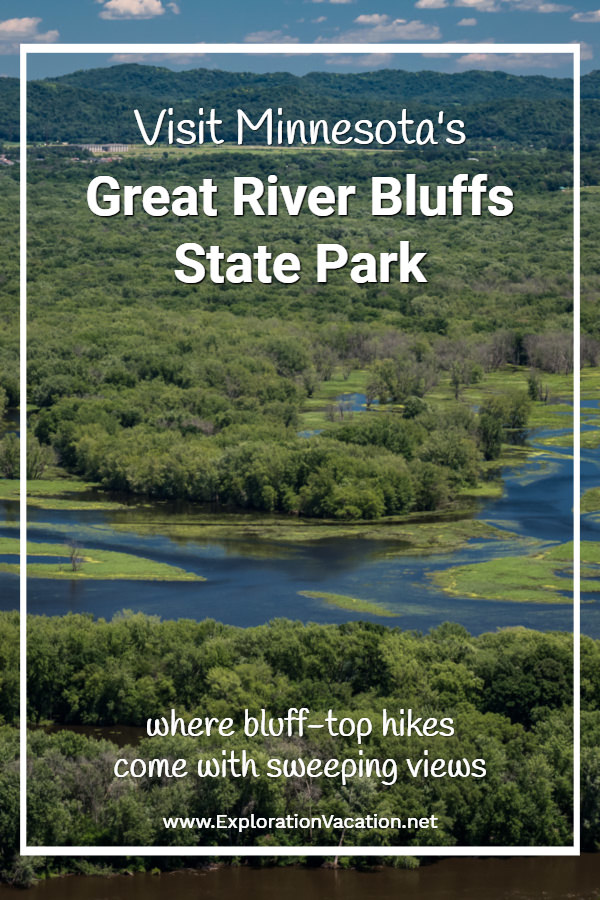 Visit Great River Bluffs State Park text and picture of Mississippi River backwater