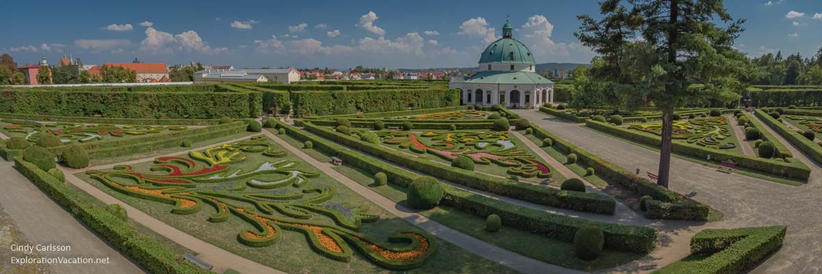 panoramic view of formal Baroque garden and rotunda