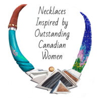 square picture of colorful necklace with text Necklaces inspired by outstanding Canadian women