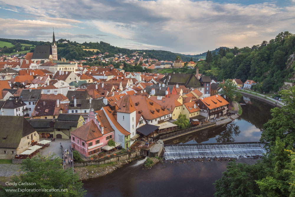 Czech village along a river as seen from above
