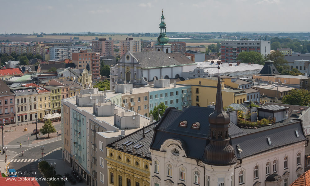 view of the historic core of Opava from above