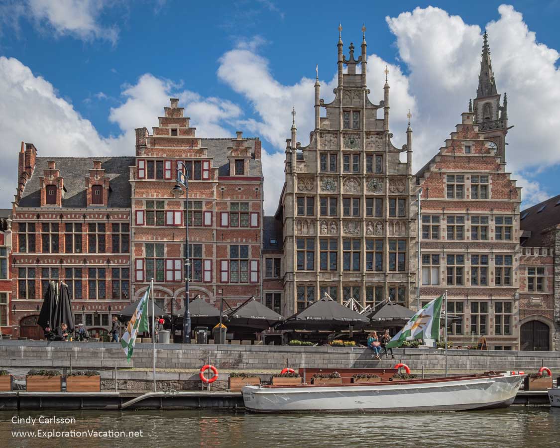 Photo of traditional buildings along the river in Ghent Belgium. (Photo &copy; Cindy Carlsson at ExplorationVacation.net)