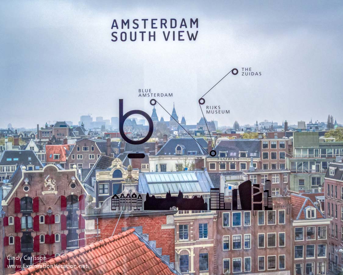 Photo of Amsterdam from the window of Blue cafe. (Photo &copy; Cindy Carlsson at ExplorationVacation.net)