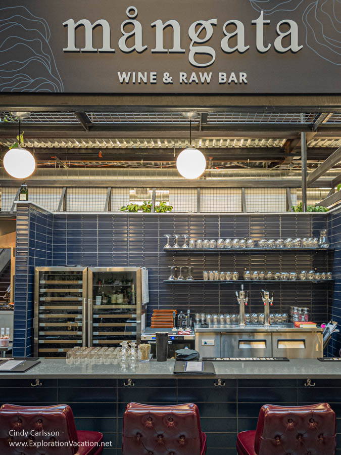 Photo of a wine and oyster bar in Fargo's Brewhalla food hall. 