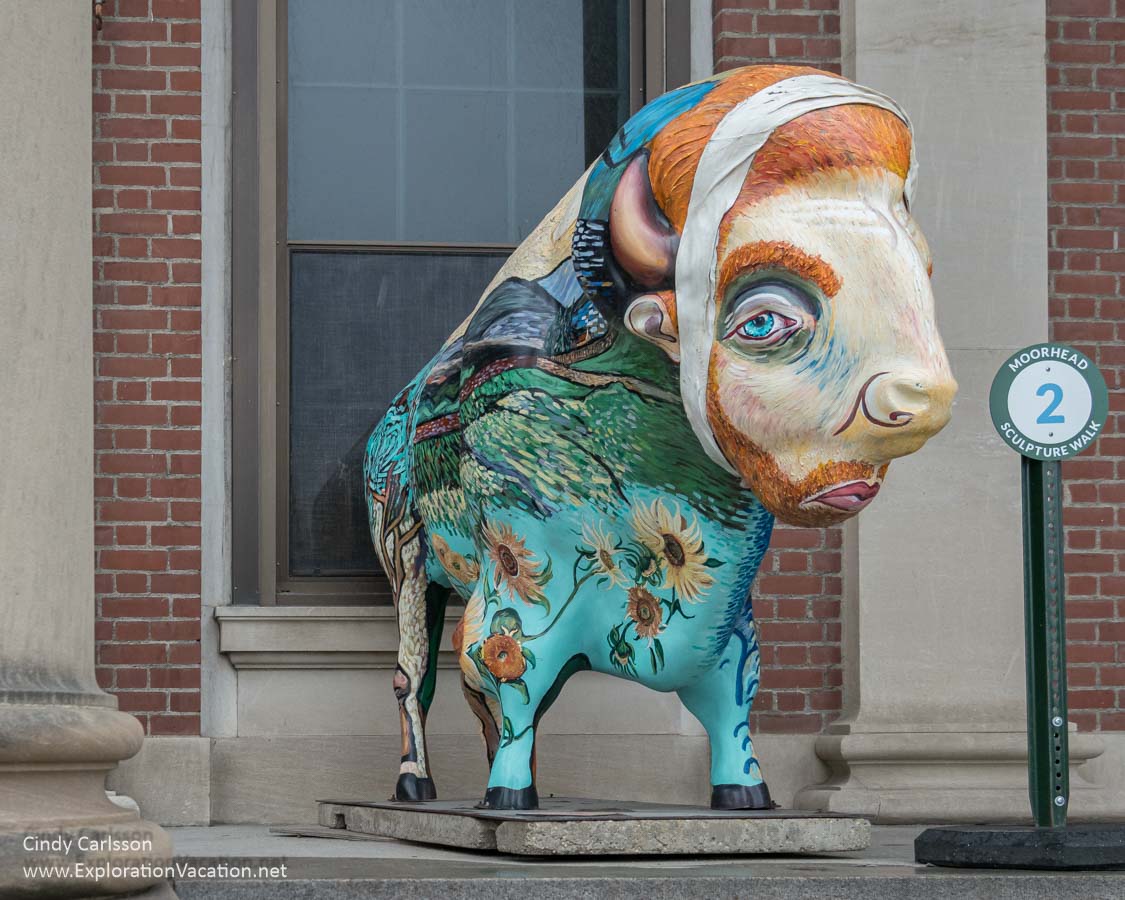 Photo of a bison sculpture painted to look a little like Van Gogh. (Photo &copy; Cindy Carlsson on ExplorationVacation.net)