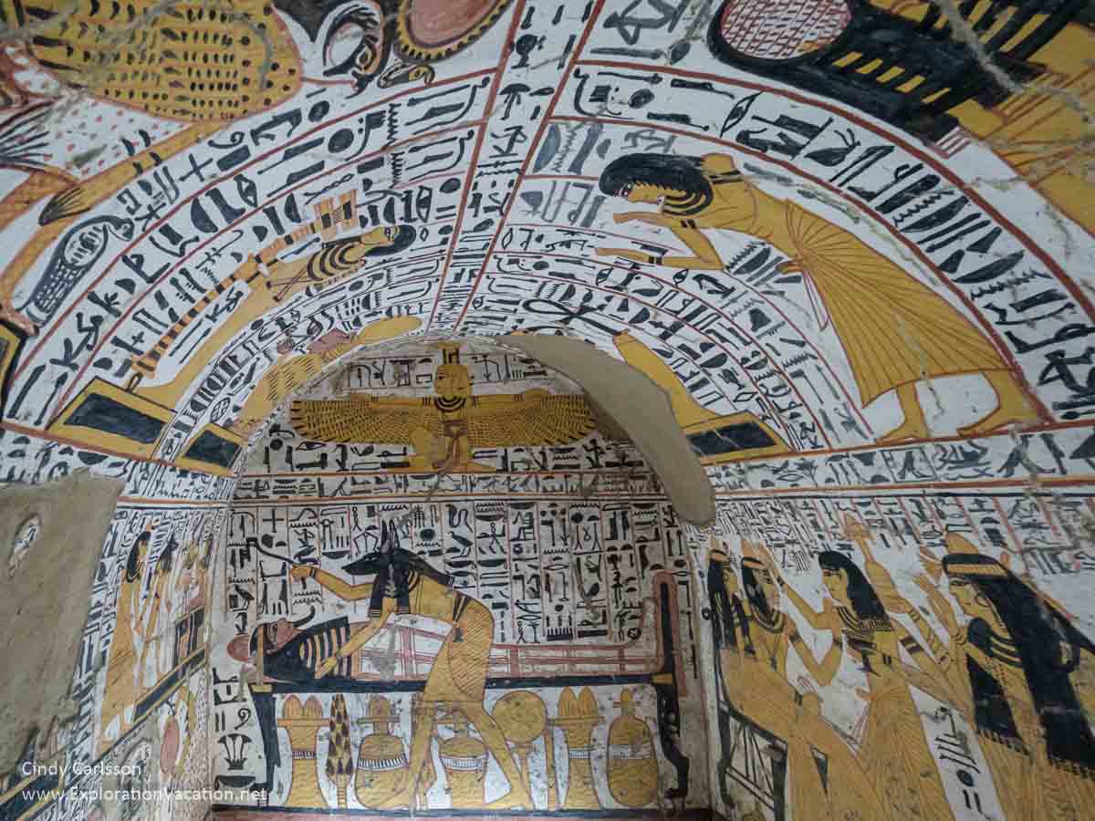 Interior of a burial chamber with wall paintings