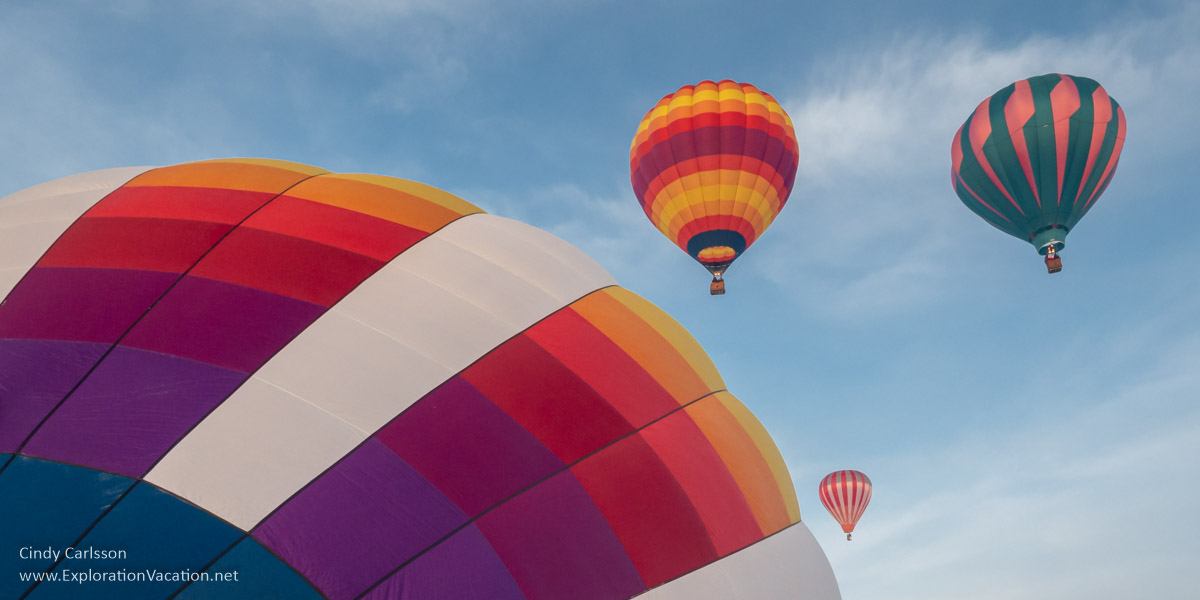 Hot air balloons float in the sky 