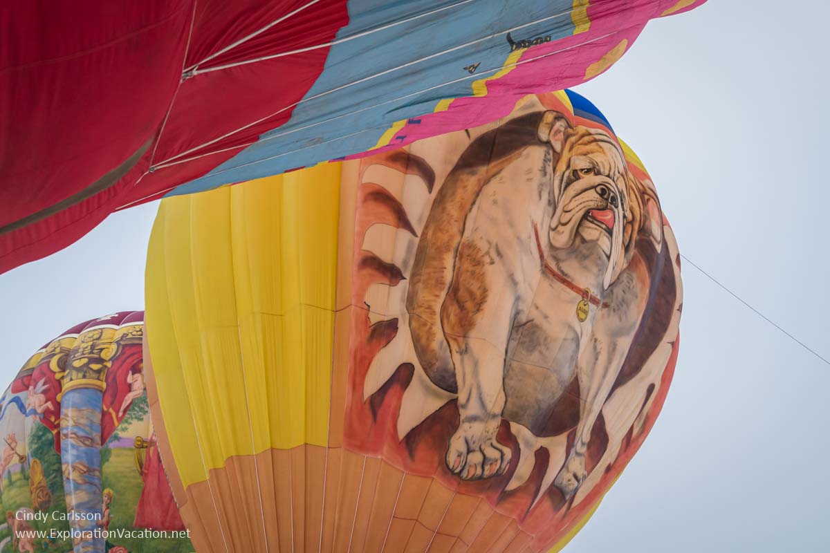 Photo of a hot air balloon with a bulldog at the Hudson Hot Air Affair in Wisconsin. (Photo &copy; Cindy Carlsson on ExplorationVacation.net)